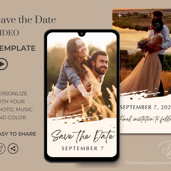 Save the Date Video Template Invitations, Save the Date Animated Evite, Custom Digital Photo Video Card Electronic Wedding Video Editing DIY