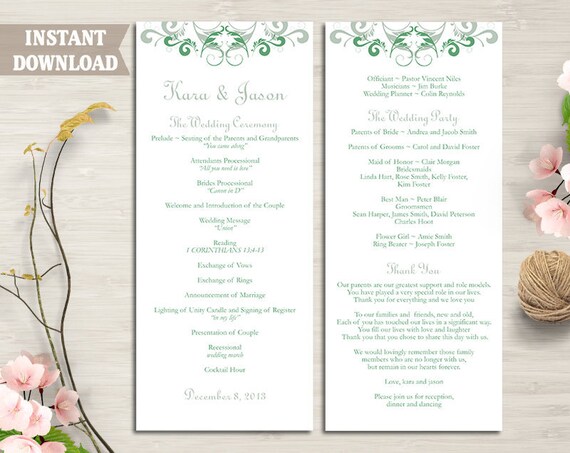 wedding program template diy editable word file instant etsy