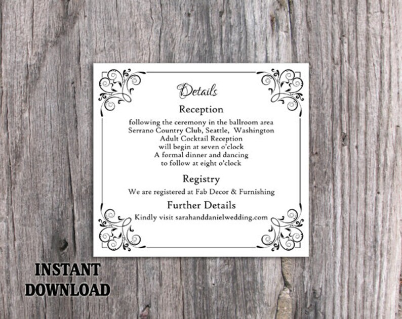 DIY Wedding Details Card Template Download Printable Wedding Details ...