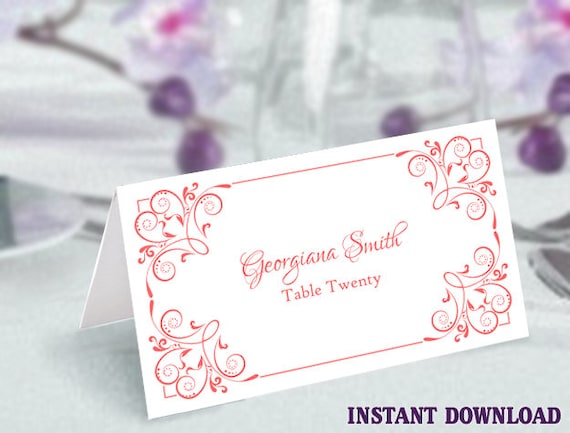 Druckbare Platzkarte Hochzeit Platzkarte Vorlage Elegant Rot Etsy
