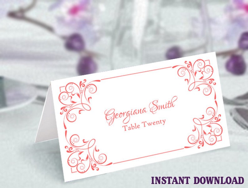 Printable Place Card Wedding Place Card Template Elegant Red - Etsy