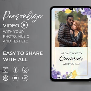 Wedding Video Invitation, Wedding Animated Card, Digital Electronic Text Message, Custom Invite Personalized Video Evite Floral Royal Luxury by TheDesignsEnchanted