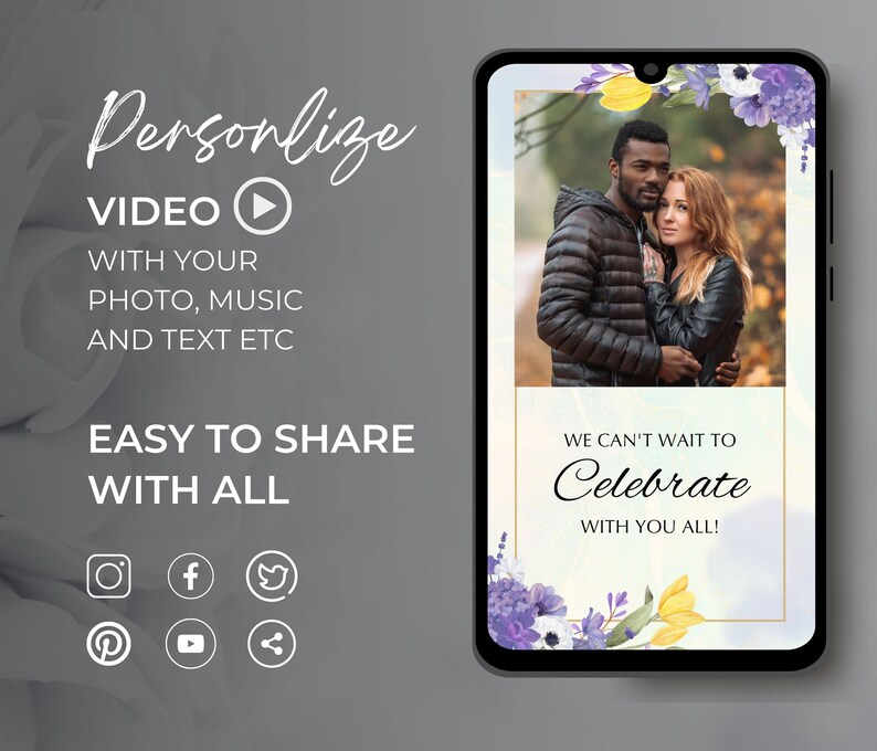 Wedding Video Invitation, Wedding Animated Card, Digital Electronic Text Message, Custom Invite Personalized Video Evite Floral Royal Luxury by TheDesignsEnchanted