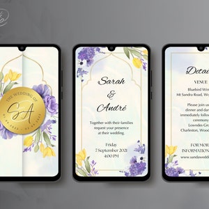 Wedding Video Invitation, Wedding Animated Card, Digital Electronic Text Message, Custom Invite Personalized Video Evite Floral Royal Luxury by TheDesignsEnchanted