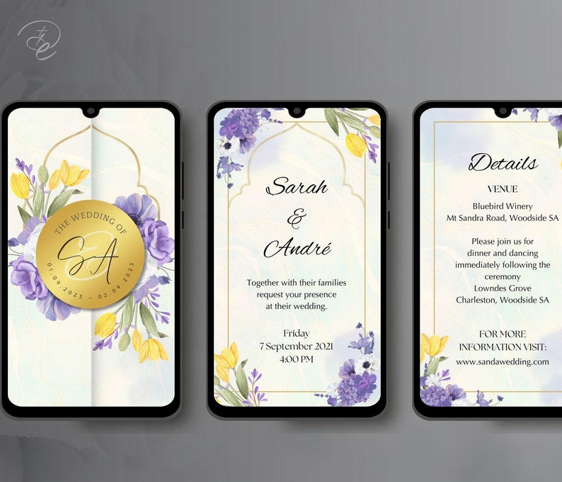 Wedding Video Invitation, Wedding Animated Card, Digital Electronic Text Message, Custom Invite Personalized Video Evite Floral Royal Luxury by TheDesignsEnchanted