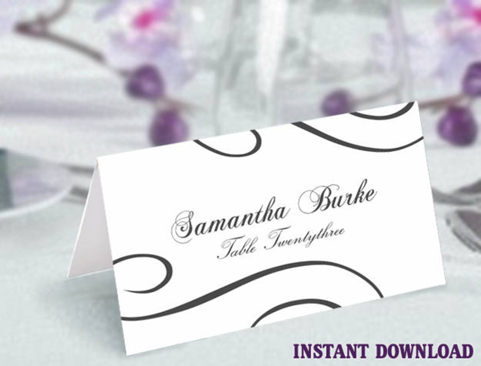 Printable Place Cards Wedding Place Card Template Elegant Black White