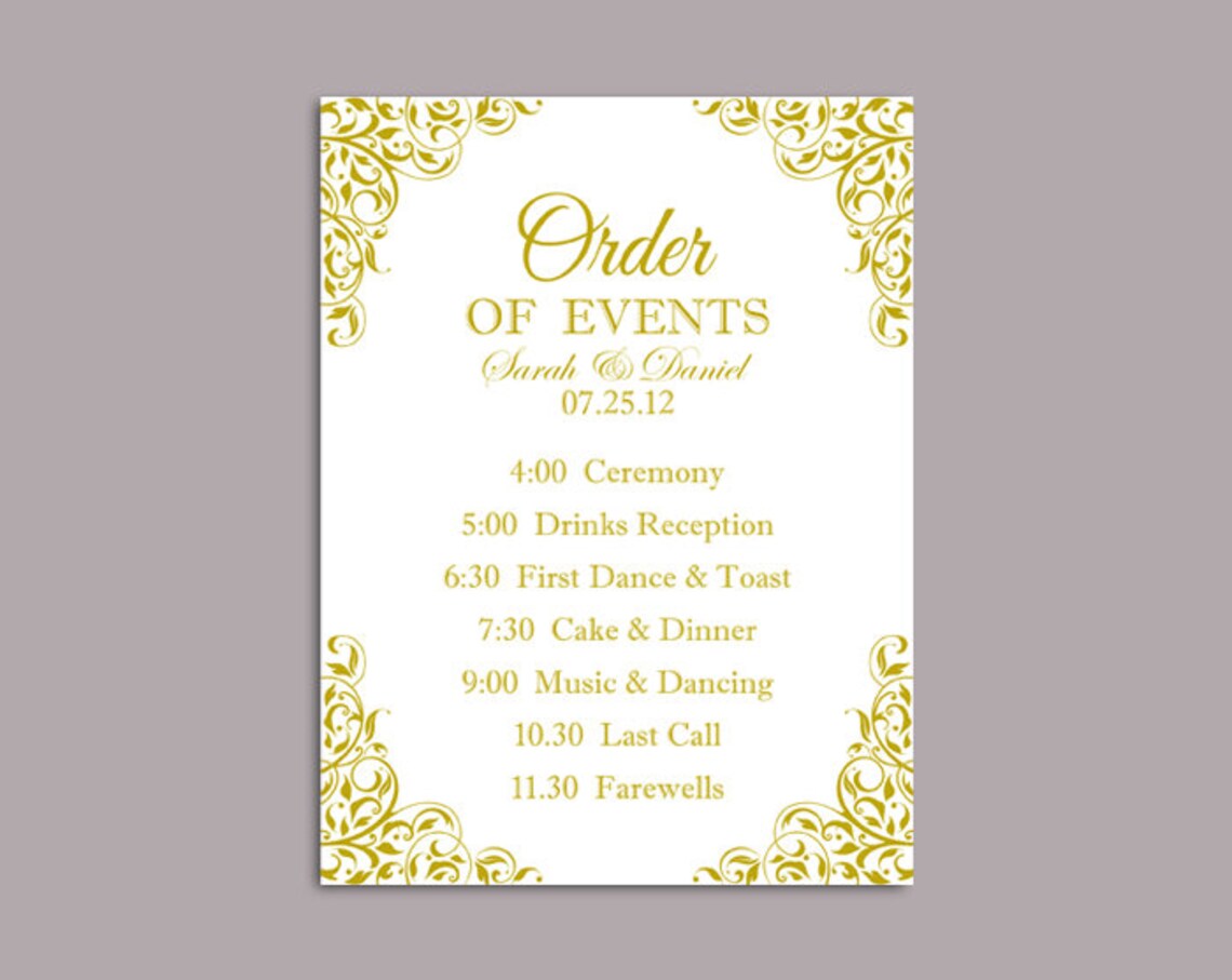 Printable Order of Events Sign Gold Wedding Sign Printable Etsy