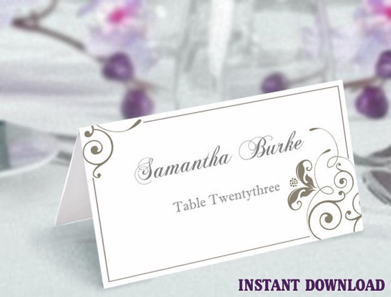 Printable Place Cards Wedding Place Card Template Gray Floral Place