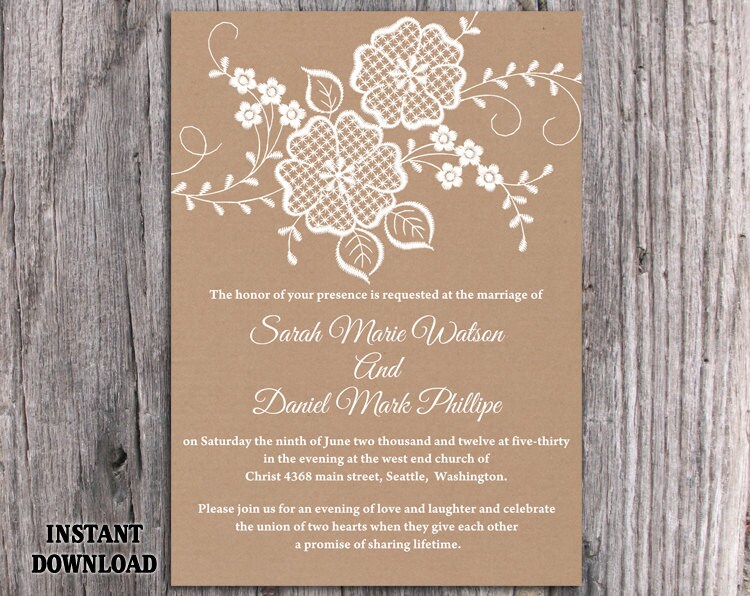 Lace Wedding Invitation Template Download Printable Invitations Boho ...