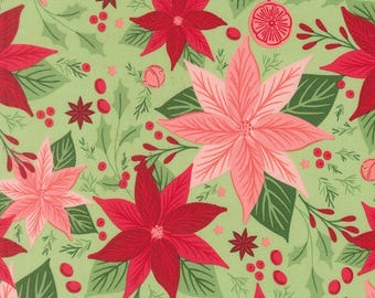 Merrily on High/Sweetfire Road/Christmas fabric/Charm Pack/Moda Fabric/Yardage/Poinsetta Evergreen