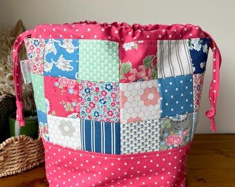 Knitting Project Bag/Crochet project bag/Drawstring Bag/A Cat Named Stitch/Camille Roskelley