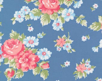 A Cat Named Stitch/Camille Roskelley/Fabric by the metre/Moda Fabric/Blue Floral