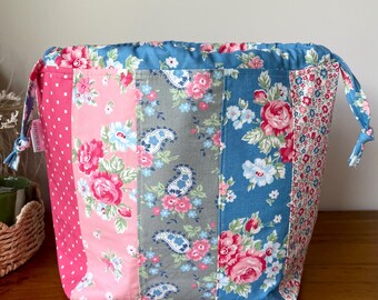 Knitting Project Bag/Crochet project bag/Large Drawstring Bag/A Cat Named Stitch/Camille Roskelley