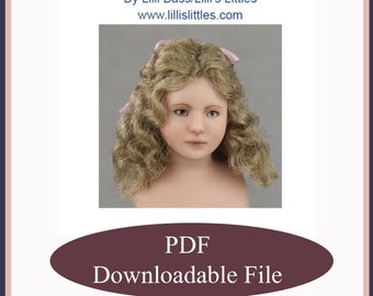 Pruikinstructies voor een miniatuurpop in schaal 1:12-digitale download-kind golvend haar