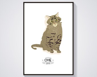 Custom cat Portrait - Individual cat portrait - custom personalized illustration - Print / Poster A4