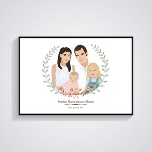 Portraits family of 4 persons customized custom personalized illustration Print / Poster A4 A3 image 1