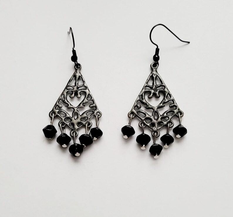 Beautiful Gunmetal Gray and Black Dangle Earrings