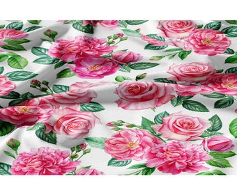 Élégant tissu imprimé à motif floral//Crêpe, satin, mousseline//Tissu design//Tissu à motif floral fait main
