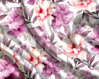 Elegant Floral Pattern Printed Fabric //  Crepe, Satin, Chiffon  Fabric // Design Fabric // Handmade Floral Pattern Fabric