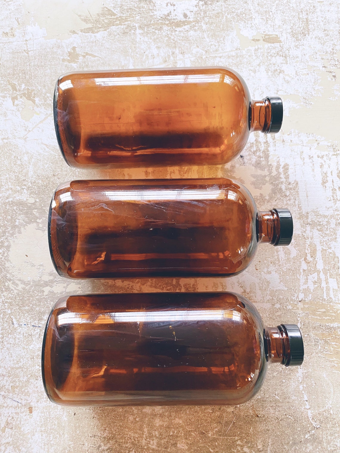 Vintage Large Amber Glass Bottle Black Screw Top Etsy