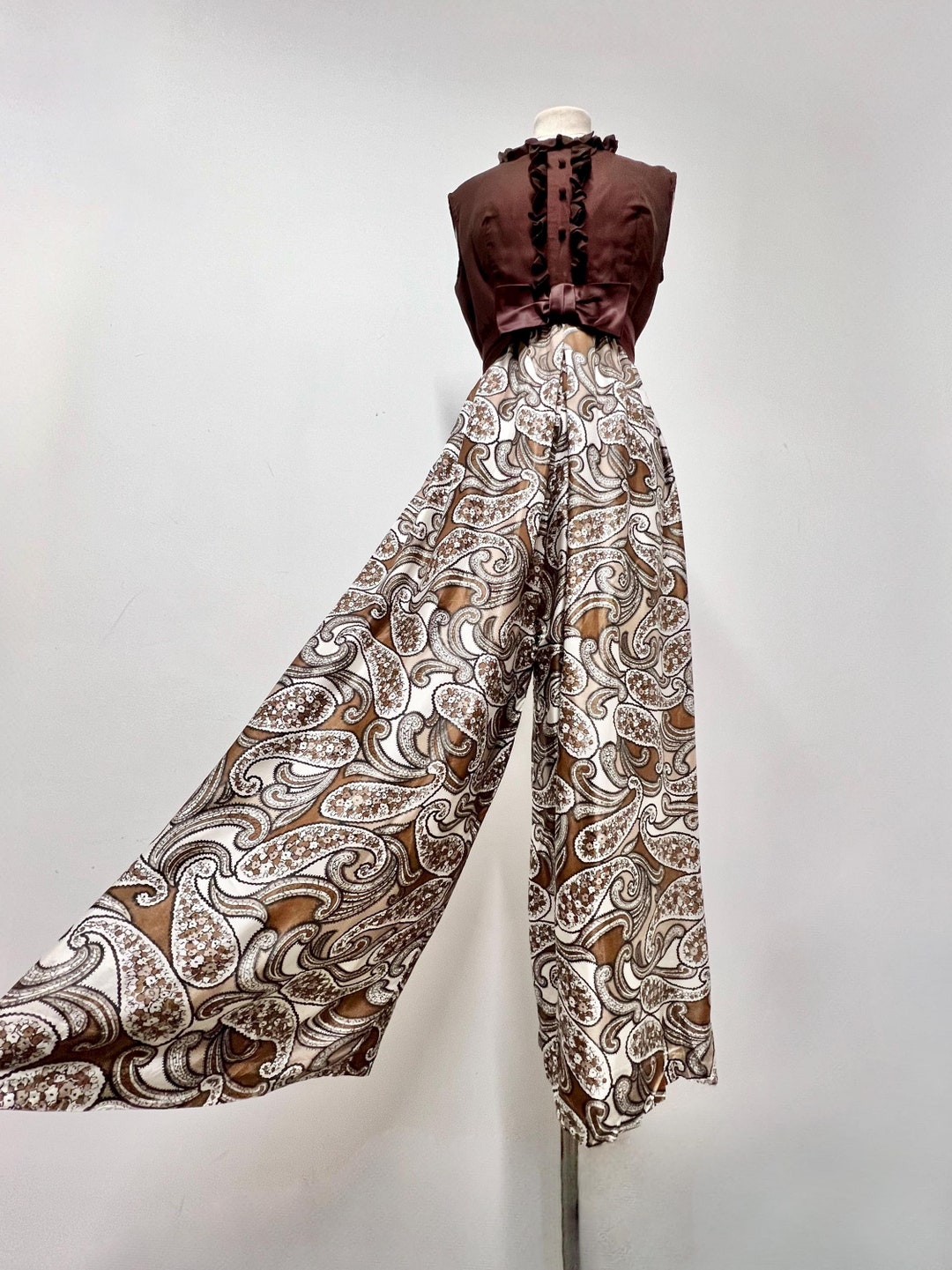 1970s Brown Paisley Jumpsuit