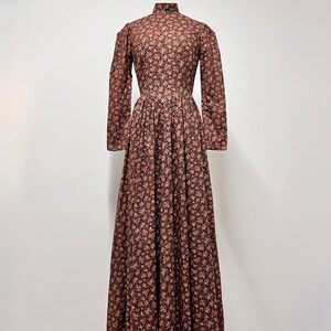 Gorgeous 1970s Tan Brown Floral Soft Cotton Velvet Trim Prairie Maxi Dress