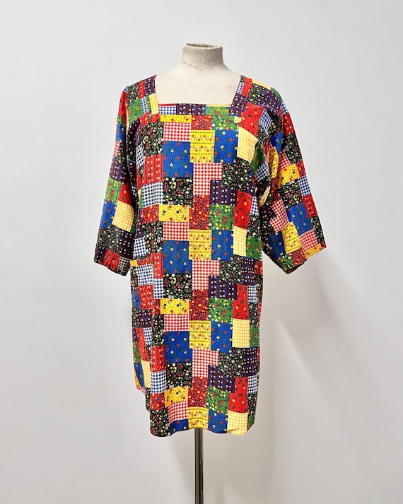 Cool 1960s multicolour rainbow patchwork print co… - image 2