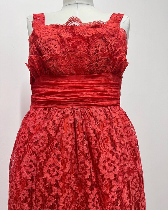 Beautiful Vintage 1960s Crimson Red Lace Strap Sheath Dress by 