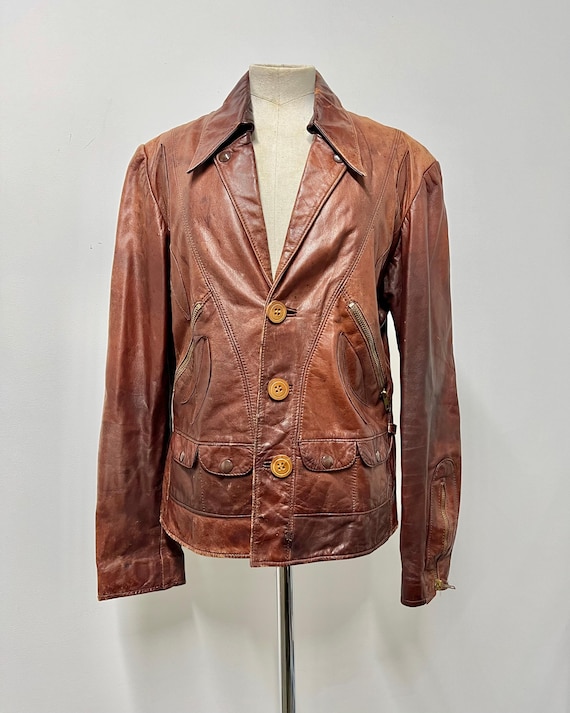 Vintage Crae Carlyle 1970s Brown Fur Collared 100% Leather