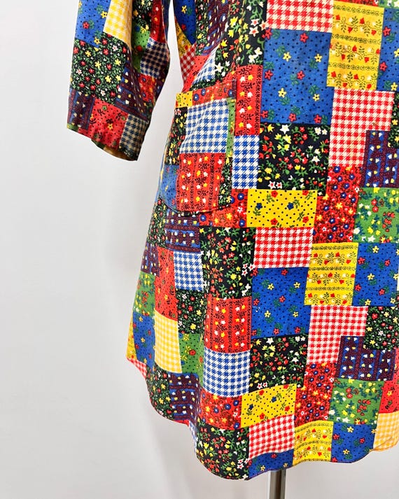 Cool 1960s multicolour rainbow patchwork print co… - image 3