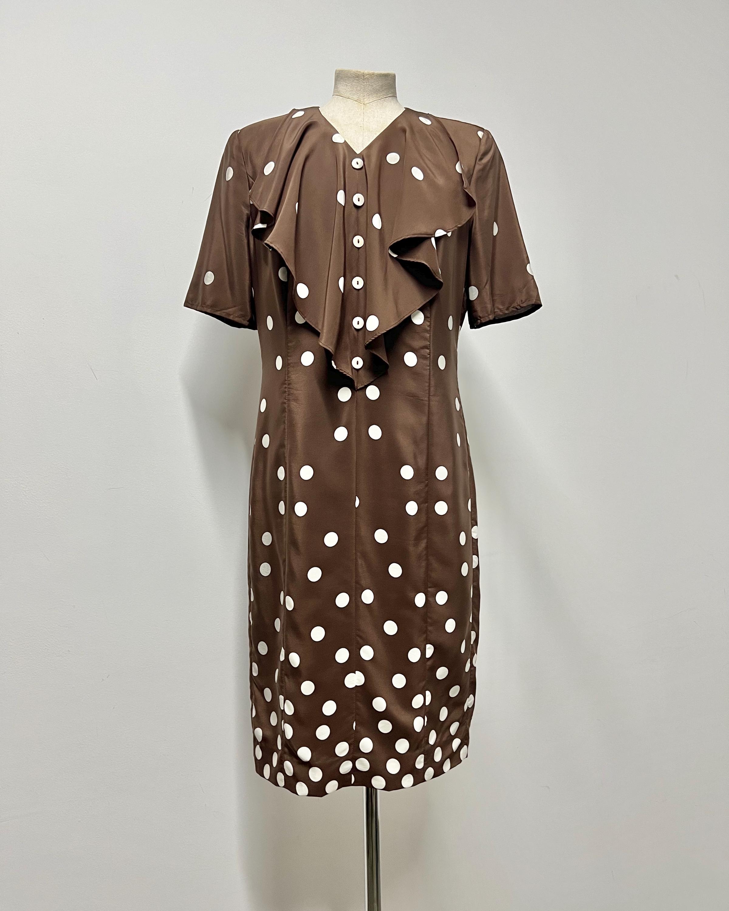 Perfect Little Brown Polka Dot Silk Valentino Miss V Shift Dress