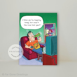 Marathon runner greeting card, Downloadable running card, Funny birthday card for couch potato, Digital happy birthday card for gym addict