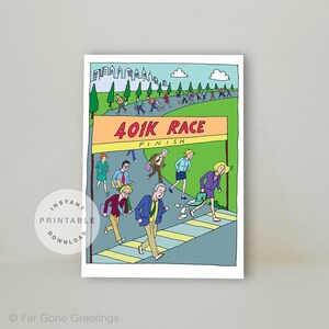 Carte de retraite imprimable pour coureur de marathon, carte de marathon drôle, carte de voeux numérique pour athlète, carte 401K