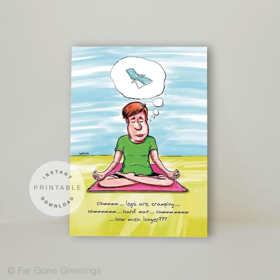 Funny Yoga Greeting Cards, Yogi Printable Happy Bday Card, Yoga