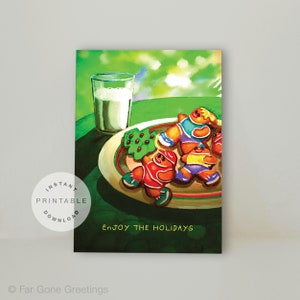 Afdrukbare kerstkaart voor hardloper, hardloopkaart met peperkoekkoekjes voor marathonloper, marathonloper kerstkaart voor hardloopmaatje
