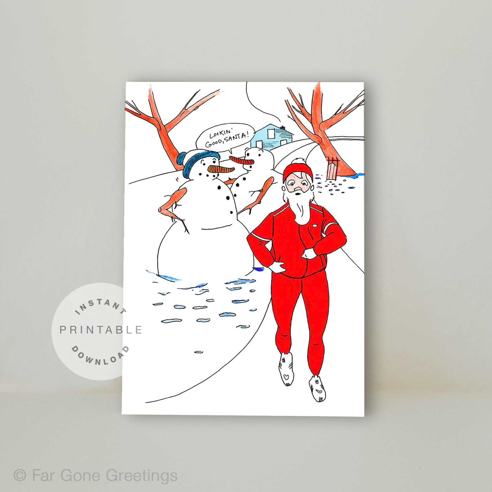 Santa running card for Christmas Digital funny happy holidays Etsy Italia