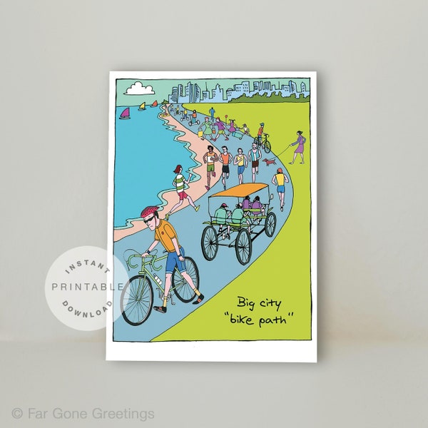 Cycling greeting card for fitness addict, Printable happy birthday card for cyclist, Funny downloadable cyclist card for workout buddy