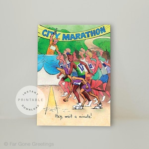 Carte d'anniversaire numérique amusante pour coureur de marathon, carte de course Greyhound pour accro au fitness, carte de joyeux anniversaire pour coureur au départ de la course
