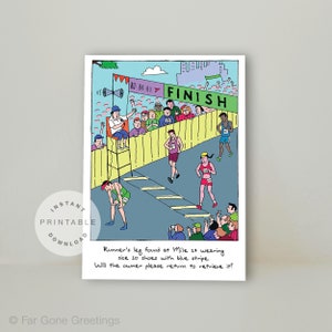 Hardloopkaart voor triatleet, Happy bday-kaart voor Ironman finisher, Marathonloper afdrukbare wenskaart, Grappige verjaardagskaart voor hardloper