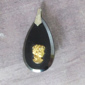 Black Cameo Pendant with Gold Lady - Black Stone Pendant Cameo Gold and Silver 2 Tone Pendant Vintage cameos