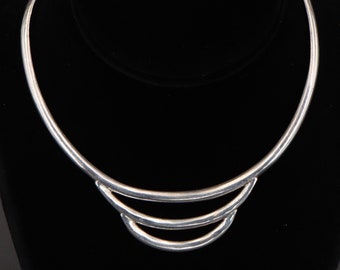 Bold Statement Necklace Sterling Silver Choker Necklace Sterling Silver Taxco MEXICO 925 Solid 14" Collar Choker Necklace 35.5 gr Sterling