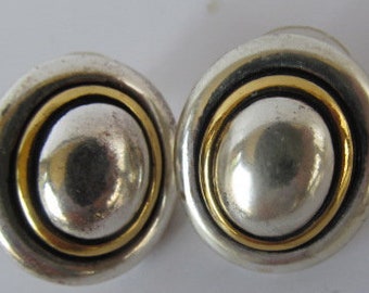 Simple MCM Earrings Silver & Gold Stud Earrings Minimalist Piereced Gold and Silver oval shaped pierced earrings Mid Century Modern Jewelry