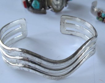 Wave Sterling Silver Cuff Bracelet Modernist Sterling Silver 925 Bracelet Southwestern 25.9 Gr Gift for her Gift for Mothers Day Gift Ideas