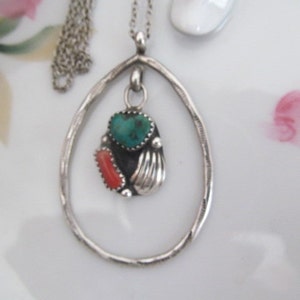 Navajo Sterling Silver Turquoise Coral Necklace Cow Girl Sterling Silver Turquoise Necklace Vintage Turquoise sterling silver Southwestern