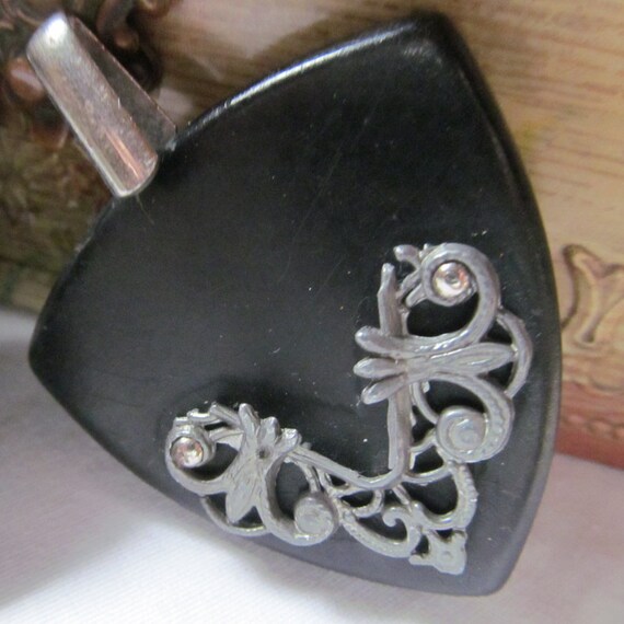 Antique Cloak Clasp Edwardian Silver Filigree Black Bakelite Buckle Edwardian Jewelry Bakelite Victorian Mourning Jewelry Antique Fur Clip