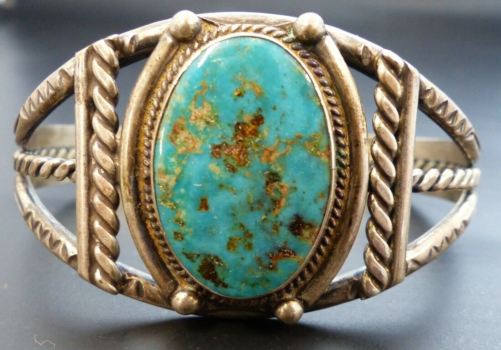 OLD Pawn Turquoise Sterling Silver Cuff Bracelet Signed - Etsy