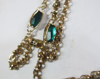 Lovely Emerald Green Necklace Gold Long Necklace Vintage Coldwater Creek Jewelry Emerald Gold Necklace Holiday Jewelry