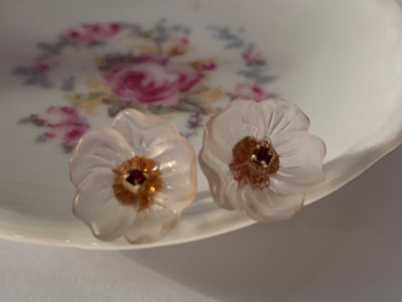 Lucite Flower garnet Earrings Bling Wedding Earri… - image 4
