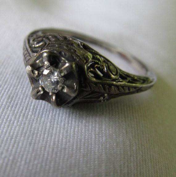 Antique Wedding Ring Art Deco Diamond Ring Filigr… - image 4