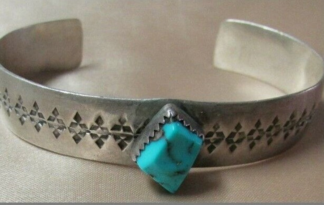 OLD Pawn Turquoise Sterling Silver Cuff Bracelet SOUTHWESTERN Benally ...